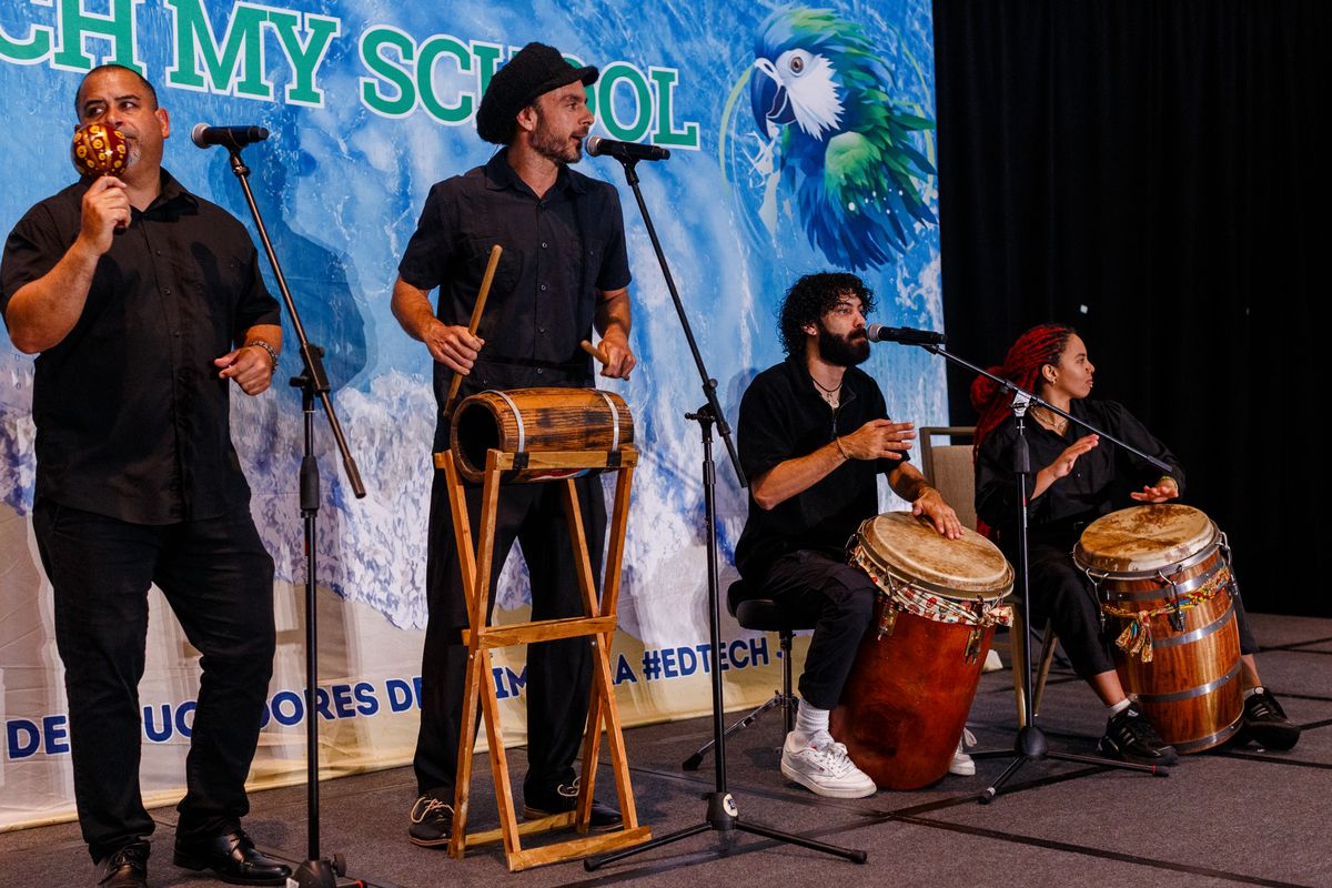 Live bomba y plena band performing for attendees